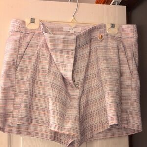 LOFT Women's Pink and White Striped Shorts